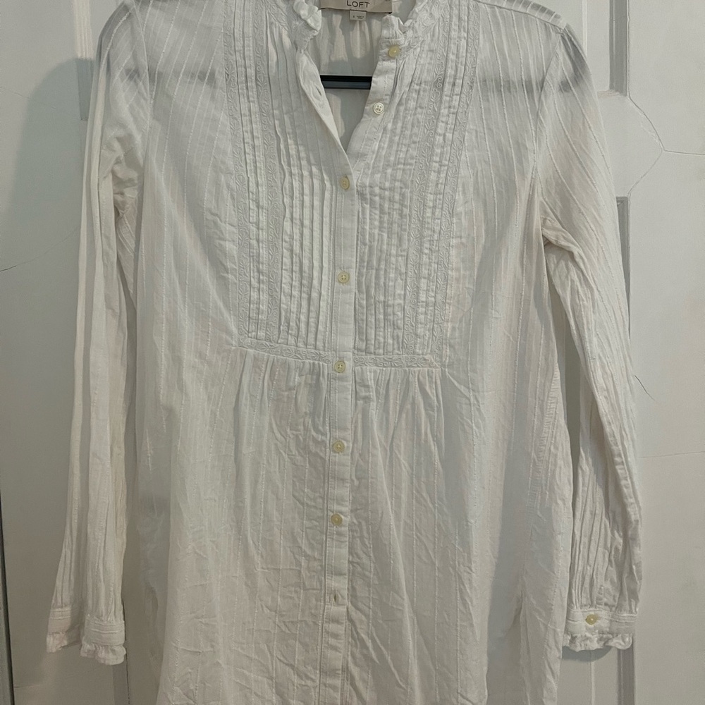 LOFT Ruffled White Blouse